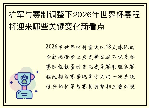 扩军与赛制调整下2026年世界杯赛程将迎来哪些关键变化新看点